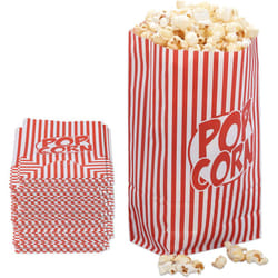 Relaxdays - Sachets à popcorn, lot de 100, rayés, petits sacs, pour soirée cinéma, en papier, style rétro, rouge/blanc