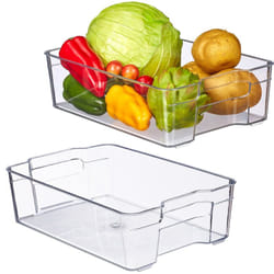 Relaxdays - Rangement frigo, lot de 2, organisateur cuisine, aliments, hlp 9 x 21,5 x 32 cm, boîte avec poignées, bac, transparent