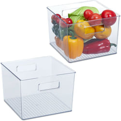 Organiseur de frigo pour vos aliments, lot de 2, rangement, avec poignées, h x l x p : env. 15,5x21x21 cm, transparent