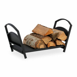 Relaxdays - Corbeille à bûches, métal, panier bois pliable, HxLxP: 33x66x30,5 cm, accessoire cheminée pour intérieur, noir