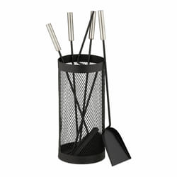 Relaxdays - Couverts à cheminée, 5 pièces, serviteur, tisonnier, pelle à cendres, balai, pince & support, noir
