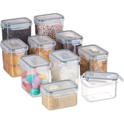 Relaxdays - Lot de 10x bocaux en plastique, chacun ayant un couvercle, hermétique, tailles différentes, transparent