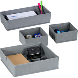 Relaxdays - Organiseur de tiroirs, 4 pièces, système de rangement coiffeuse, 3 tailles, boîtes, séparateurs, gris