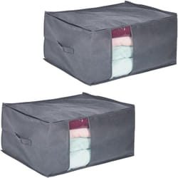 Relaxdays - Caisse de rangement en tissu, lot de 2, fermeture éclair, pour linge maison, à ranger sous lit, hlp : 30x60x45 cm, gris