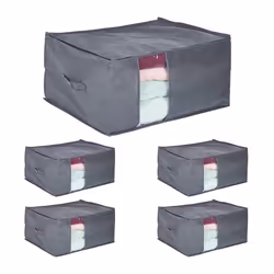 Caisse de rangement en tissu lot de 5 fermeture éclair pour linge maison à ranger sous lit HLP : 30x60x45 cm gris