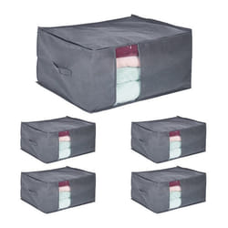 Caisse de rangement en tissu lot de 5 fermeture éclair pour linge maison à ranger sous lit HLP : 30x60x45 cm gris