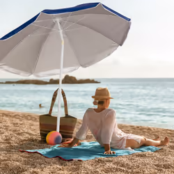 Parasol, diamètre 160 cm, inclinable, hauteur réglable, protection uv, sac de transport, plage & balcon, bleu - Relaxdays