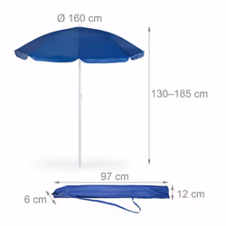 Parasol, diamètre 160 cm, inclinable, hauteur réglable, protection uv, sac de transport, plage & balcon, bleu - Relaxdays - Vue supplémentaire 4