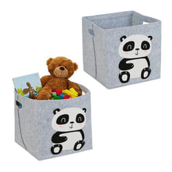 Relaxdays Panier de rangement lot de 2 motif panda caisse pour enfant 33 x 34 x 32 cm coffre jouets feutre gris