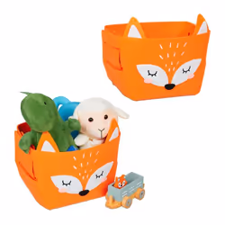 Relaxdays Corbeille de rangement lot de 2 renard caisse tissu pour enfant HxLxP : 24x27x18 cm coffre jouets orange