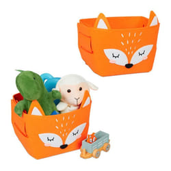 Relaxdays Corbeille de rangement lot de 2 renard caisse tissu pour enfant HxLxP : 24x27x18 cm coffre jouets orange