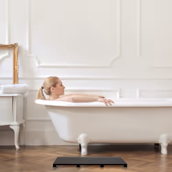 Tapis de bain en bambou, 54x36 cm, antidérapant, caillebotis pour sauna, douche, intérieur & extérieur, noir - Relaxdays