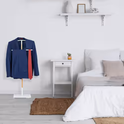 Valet de chambre, pour vestes et pantalons, mdf et acier, h x l x p : 106,5 x 47 x 20 cm, blanc et nature - Relaxdays