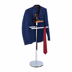 Relaxdays Valet de chambre, pour vestes et pantalons, MDF et acier, H x L x P : 120 x 45 x 28 cm, argenté et marron