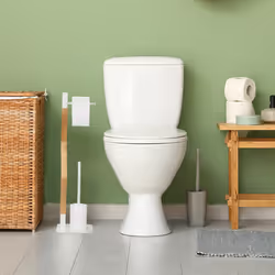 Relaxdays Serviteur WC, non fixe, support pour papier toilette, brosse et porte-brosse, HLP 76x20x20 cm, blanc/nature