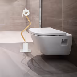 Relaxdays Serviteur WC, non fixe, support pour papier toilette, brosse et porte-brosse, HLP 76x20x20 cm, blanc/nature