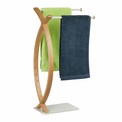 Porte-serviettes, 2 barres espacées, non fixe, h x l x p : 79,5 x 42 x 28 cm, nature et blanc - Relaxdays