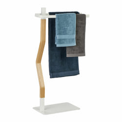 Porte-serviettes, 2 barres, non fixe, acier et mdf, hlp : 78 x 40 x 20 cm, salle de bain, blanc et nature - Relaxdays