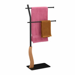 Porte-serviettes non fixe, avec 2 barres, en acier et mdf, pour la cuisine ou la salle de bain, noir et marron - Relaxdays
