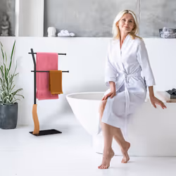 Porte-serviettes non fixe, avec 2 barres, en acier et mdf, pour la cuisine ou la salle de bain, noir et marron - Relaxdays