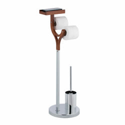 Relaxdays - Serviteur wc non fixe, brosse, porte-brosse, étagère, h x l x p : 84 x 25 x 30 cm, argenté et marron