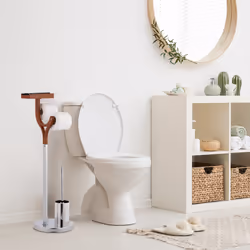 Relaxdays - Serviteur wc non fixe, brosse, porte-brosse, étagère, h x l x p : 84 x 25 x 30 cm, argenté et marron