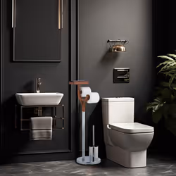 Relaxdays - Serviteur wc non fixe, brosse, porte-brosse, étagère, h x l x p : 84 x 25 x 30 cm, argenté et marron - Vue supplémentaire 5