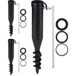 Relaxdays - Douille de sol en lot de 3, pied de parasol à visser, adaptateurs 40-52 mm, plastique, vis de terre, noir