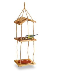 Mangeoire d'extérieur pour oiseaux sauvages, à suspendre, 2 récipients, hlp : 73 x 20 x 20 cm, nature - Relaxdays