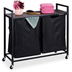 Relaxdays - Corbeille à linge, 2 compartiments extensibles, sur roues, panières séparées, design industriel, noir - marron