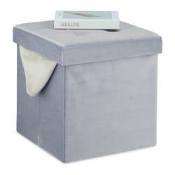 Tabouret en velours, avec rangement, rembourré, pliable, HxLxP : 38x38x38 cm, repose-pieds intérieur, gris - Relaxdays