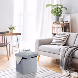 Tabouret en velours, avec rangement, rembourré, pliable, HxLxP : 38x38x38 cm, repose-pieds intérieur, gris - Relaxdays