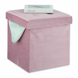 Tabouret en velours, avec rangement, rembourré, pliable, HxLxP : 38x38x38 cm, repose-pieds intérieur, rose - Relaxdays