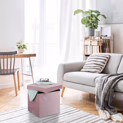Tabouret en velours, avec rangement, rembourré, pliable, HxLxP : 38x38x38 cm, repose-pieds intérieur, rose - Relaxdays
