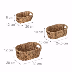 3 corbeilles à fruits ou pains, trois différentes tailles, design ovale, en eichhornia, natures - Relaxdays
