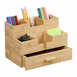 Relaxdays - Organisateur bureau, tiroir, 6 compartiments, en bambou, HxLxP: 18 x 26 x 17 cm, rangement fournitures, nature