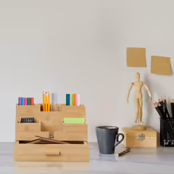 Relaxdays - Organisateur bureau, tiroir, 6 compartiments, en bambou, HxLxP: 18 x 26 x 17 cm, rangement fournitures, nature