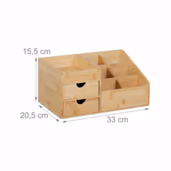 Relaxdays - Organisateur bureau, 2 tiroirs, 7 compartiments, HxLxP: 15,5x33x20,5 cm, range-fournitures, bambou, nature - Vue supplémentaire 4