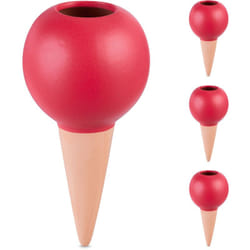 Arrosage en terre cuite, lot de 4, pour bouteilles 1,5 l, pour plantes d'intérieur, marron et rouge - Relaxdays