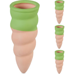 Arrosage en terre cuite, lot de 4, pour bouteilles 1,5 l, pour plantes d'intérieur, marron et vert - Relaxdays