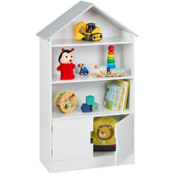 Relaxdays - Rangement pratique pour votre enfant, 4 niveaux, en forme de maison, HxLxP : 115 x 68 x 28 cm, blanc et gris