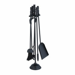 Relaxdays - Couverts de cheminée, lot de 5 pièces, tisonnier, pelle & balai à cendres, pince, serviteur, pour poêle, noir