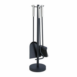 Relaxdays - Couverts de cheminée, lot de 4 pièces, tisonnier, pelle & balai à cendres, serviteur, pour poêle, noir