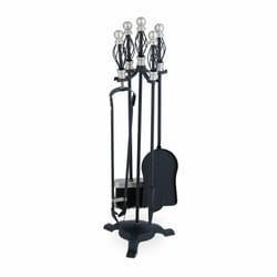 Relaxdays - Couverts de cheminée, lot de 5 pièces, tisonnier, pelle & balai à cendres, pince, serviteur, noir - argenté