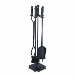Relaxdays - Couverts de cheminée, lot de 5 pièces, tisonnier, pelle, balai à cendres, pince, serviteur, poêle bois, noir