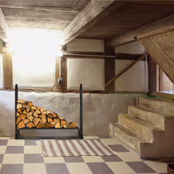 Relaxdays - Porte-bûches, HxLxP : 90x110x29 cm, rangement intérieur & extérieur, bûches à partir de 25 cm, métal, noir