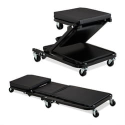 Tabouret d'atelier 2 en 1, chariot de mécanicien, roues pivotantes à 360°, siège garage, 150 kg, acier, noir - Relaxdays