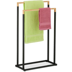 Relaxdays - Porte-serviettes, 2 barres, non fixe, pour la salle de bain, h x l x p : 76 x 45 x 21,5 cm, noir et nature