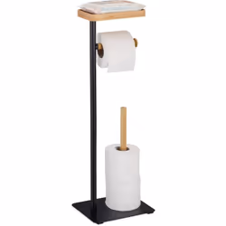 Grâce à ce support noir en fer et bambou, vous avez toujours du papier toilette à portée de main ! La surface pratique vous o ...