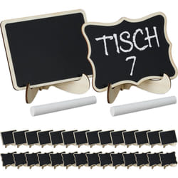 Relaxdays - Panneaux de table, lot de 30, petites pancartes inscriptibles, en bois, avec 2x craies, nature - noir